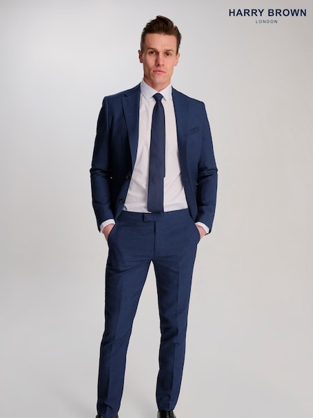 Harry Brown Blue Slim Fit Suit Archie Melange Trousers (W28341) | £0
