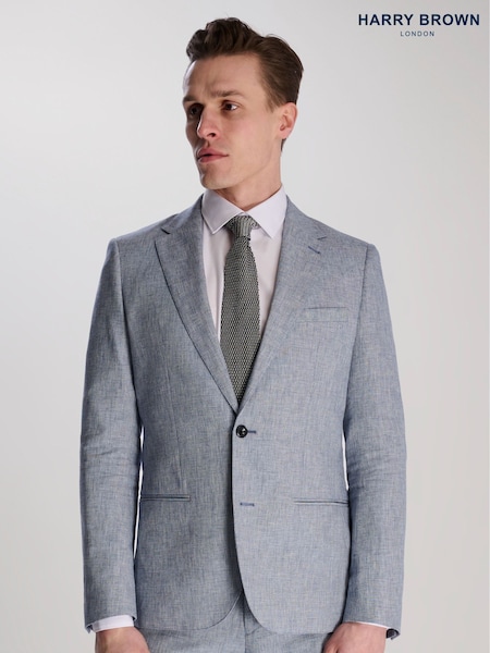 Harry Brown Blue Giacomo Slim Fit Cotton Linen Suit Jacket (W28345) | £0