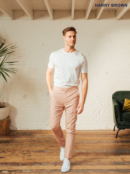 Harry Brown Red Slim Fit Giacomo Cotton Linen Suit Trousers (W28346) | £0