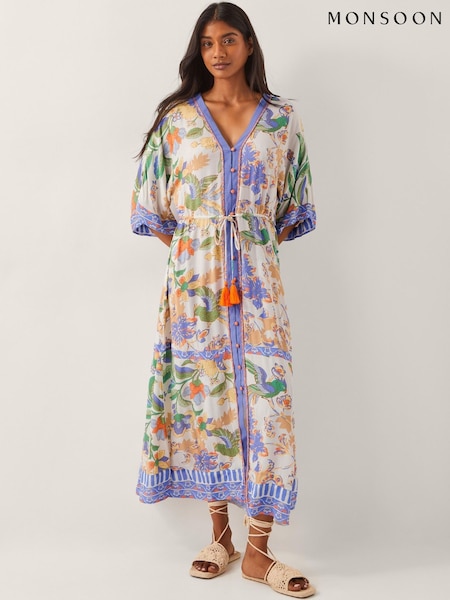 Monsoon Natural Kaia Tropical Kaftan Midi Dress (W28401) | £75