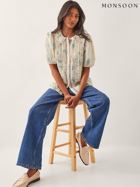 Monsoon Natural Sorcha Floral Short Sleeve Shirt (W28425) | £49