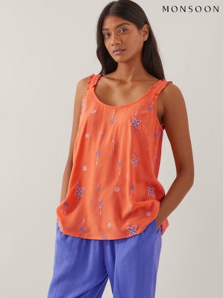 Monsoon Orange Kamila Embroidered Cami Top (W28429) | £45
