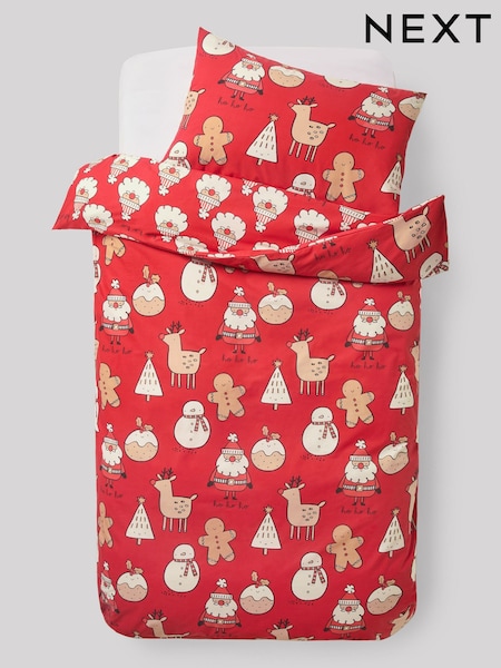 Red Gingerbread Christmas Duvet Cover and Pillowcase Set (W28440) | £15 - £22