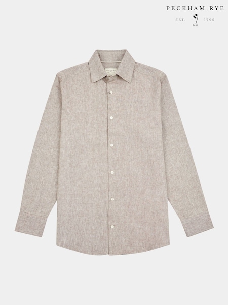 Peckham Rye Brown Mens Textured 100% Cotton Shirt (W28441) | £55