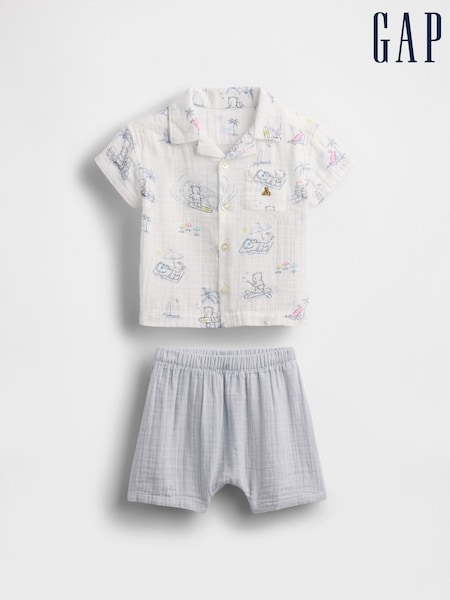 Gap White/Grey Crinkle Gauze Shirt & Shorts (Newborn-24mths) (W28448) | £25