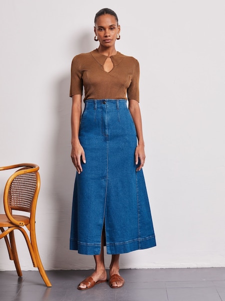 Vivere Blue Dahlia Denim A-Line Skirt (W28471) | £0