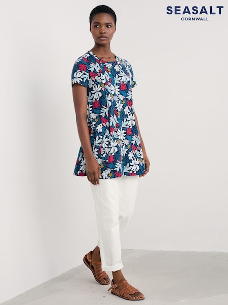Seasalt Cornwall Blue Screenprint Jersey A-Line Tunic (W28499) | £48