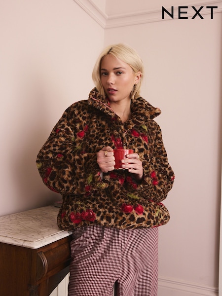 Animal/Cherry Print Borg Half Zip Fleece (W28501) | £35