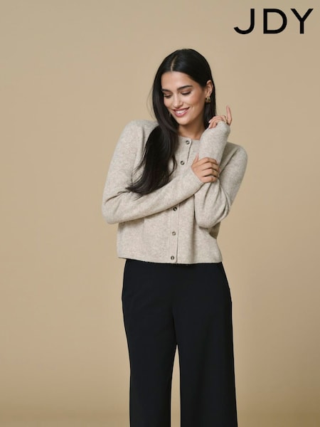 JDY Brown Crew Neck Knitted Cardigan (W28514) | £26