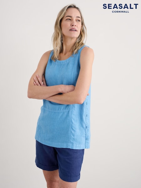 Seasalt Cornwall Blue Foredune 100% Linen Vest (W28519) | £56