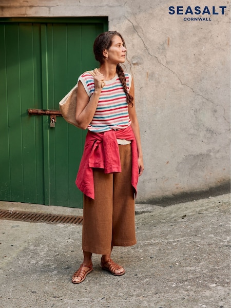 Seasalt Cornwall Blue/Red Knavock Cotton-Linen Knitted Vest (W28533) | £66