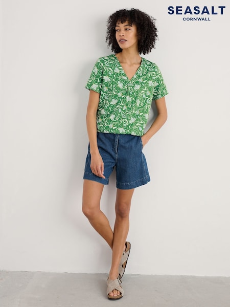 Seasalt Cornwall Green Barnoon Jersey Printed Short-Sleeve Blouses (W28550) | £40