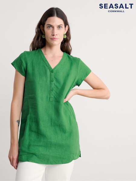 Seasalt Cornwall Green Little Croft 100% Linen Tunic (W28552) | £70