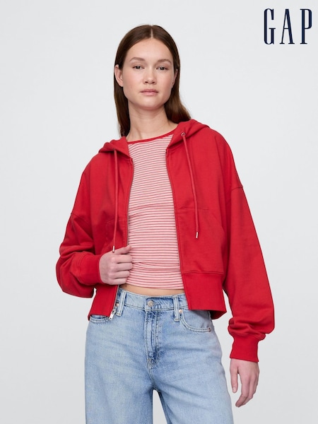 Gap Red Heavyweight French Terry Oversized Zip Wedge Hoodie (W28622) | £60