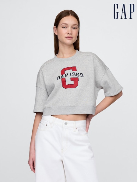Gap Grey VintageSoft Cropped Elbow-Sleeve Sweatshirt (W28624) | £0