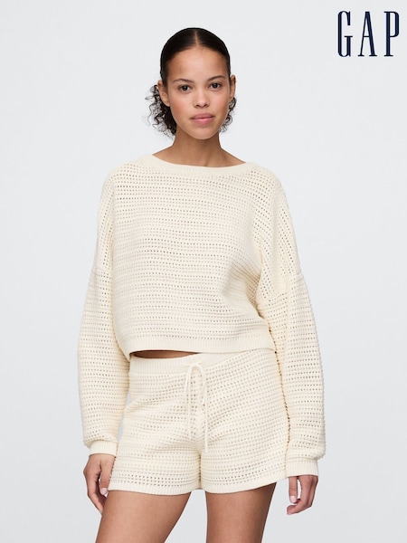 Gap Cream Crochet Cropped Boatneck Jumper (W28628) | £45
