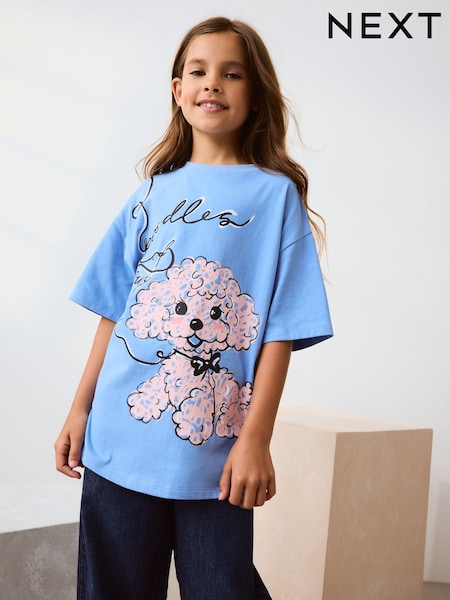 Blue Poodle Oversized Graphic Print T-Shirt (3-16yrs) (W28637) | £8 - £13