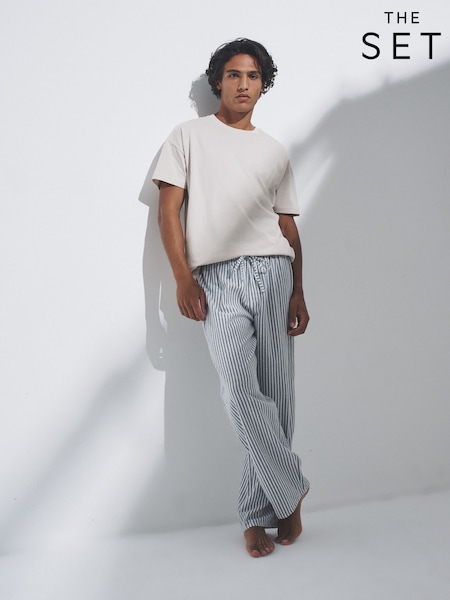 The Set Cream/Grey/Blue 3 Pack Jersey T-Shirt and Flannel Pyjamas (W28712) | £45