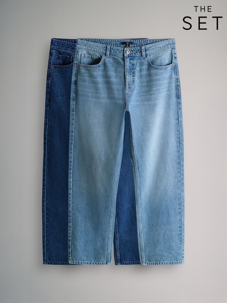 The Set 2 Pack Straight Leg Jeans Dark Blue/Mid (W28734) | £30