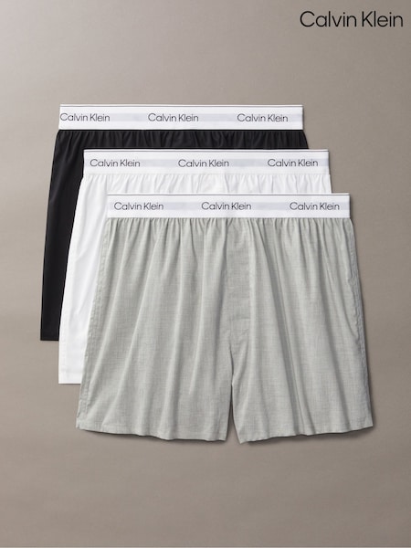 Calvin Klein Black/White/Grey 3 Pack Slim Fit Boxers - Icon Cotton Stretch (W28749) | £55