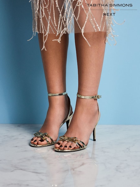 Gold Leather Tabitha Simmons X Midnight Siren Bow Detail Heeled Sandals (W28764) | £90
