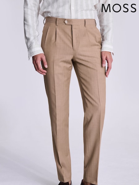 MOSS Natural Tailored Sand Herringbone Trousers (W28807) | £110