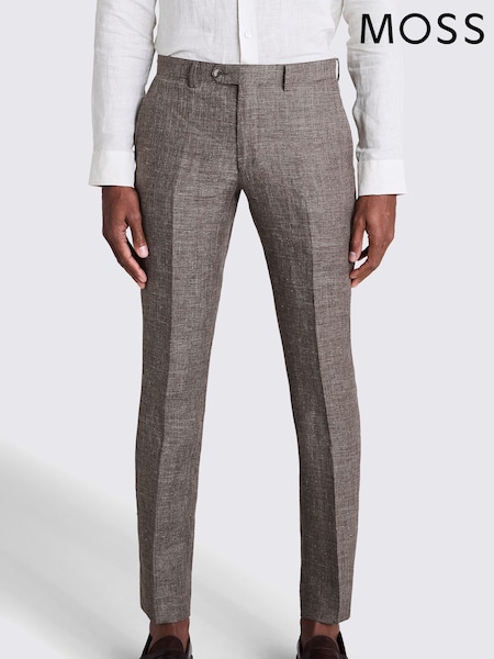 MOSS Grey Slim Fit Linen Trousers (W28808) | £120