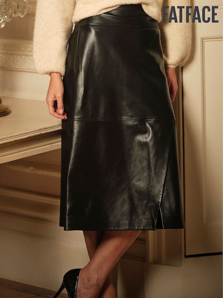 FatFace Eden Black Wrap Midi Leather Skirt (W28867) | £199