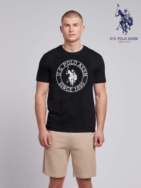 U.S. Polo Assn. Black Mens USPA Circle Print 100% Cotton T-Shirt (W28872) | £25