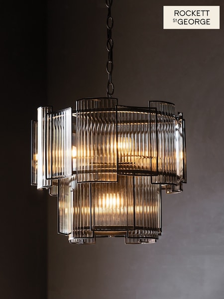 Rockett St George Clear Ribbed Glass Loft Chandelier (W28907) | £370