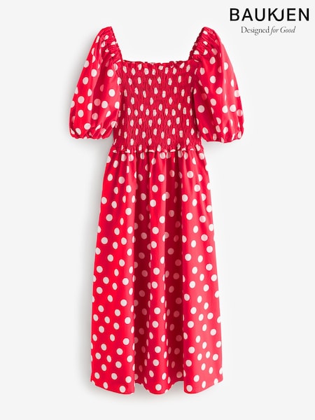 Baukjen Red Alicia Smock Midi 100% Cotton Dress Crimson Polka (W28968) | £0