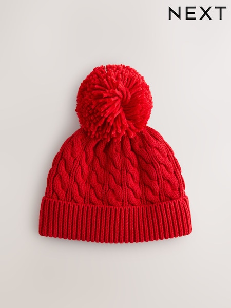 Red Bright Knitted Cable Pom Beanie (W29023) | £6