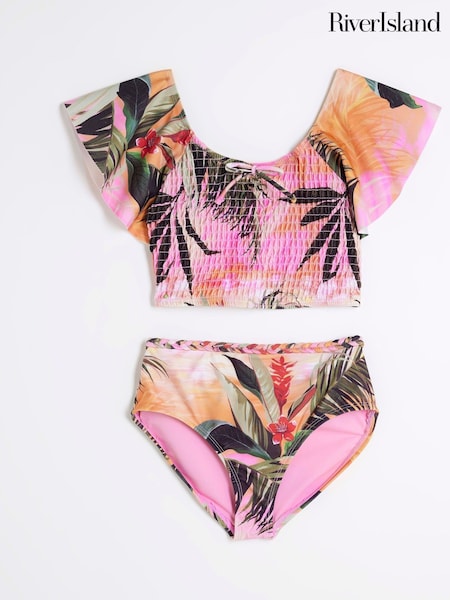 River Island Pink Girls Orchid Print Bikini (W29025) | £19