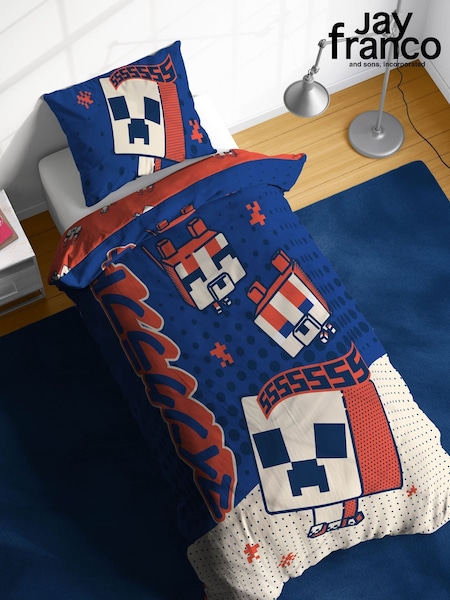 Jay Franco Blue Minecraft Oishi Market 100% Cotton Single Duvet Co Set (W29027) | £33
