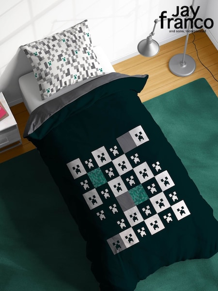 Jay Franco Black Minecraft Creeper Checkered 100% Cotton Single Duvet Cover and Pillowcase Set (W29039) | £33