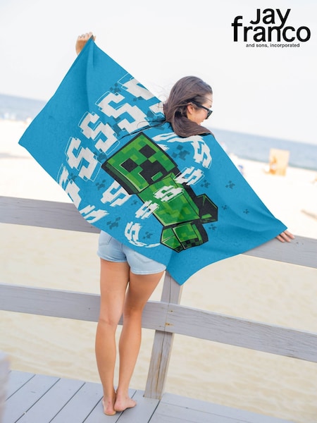 Jay Franco Blue Minecraft Creeper Cotton Beach Towel (W29040) | £19