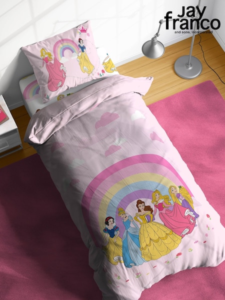 Jay Franco Pink Disney Princess Rainbow 100% Cotton 3 Piece Single Bed Set (W29044) | £42