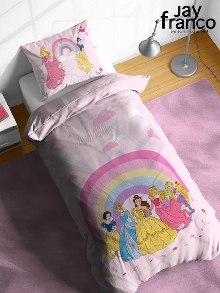 Jay Franco Pink Disney Princess Rainbow 100 Cotton Single Duvet Cover and Pillowcase Set (W29048) | £33