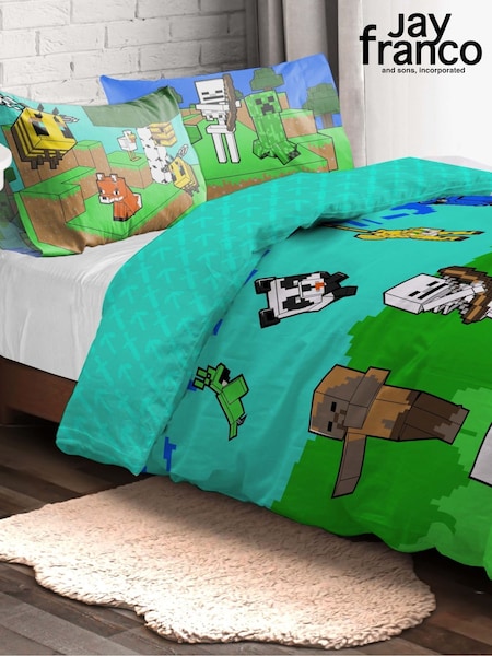 Jay Franco Blue Minecraft Creative Mode 100 Cotton Single Duvet Cover Set (W29049) | £33