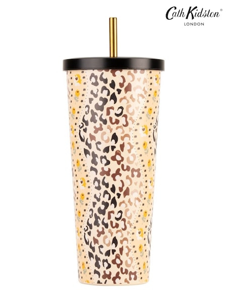 Cath Kidston Brown Leopard Print Stainless Steel 700ml Straw Cup (W29096) | £20
