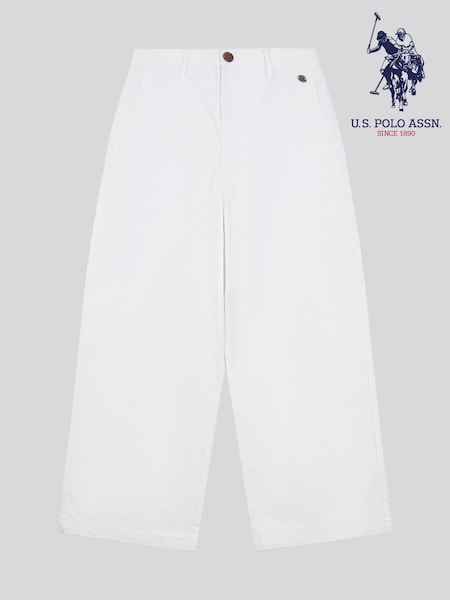U.S. Polo Assn White Womens Ankle Wide Leg Chino Trousers (W29099) | £60