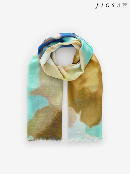 Jigsaw Green Sunset Floral Wool Silk Scarf (W29101) | £60