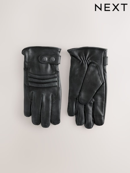 Black Leather Biker Gloves (W29120) | £26