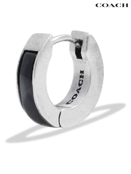 COACH Silver Tone Mens Enamel Huggie Earrings (W29121) | £75