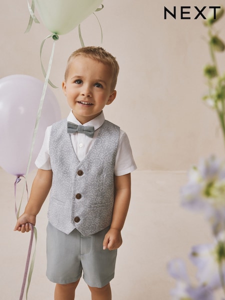 Pale Blue Waistcoat, Shirt, Shorts & Tie Set (3mths-9yrs) (W29196) | £36 - £42