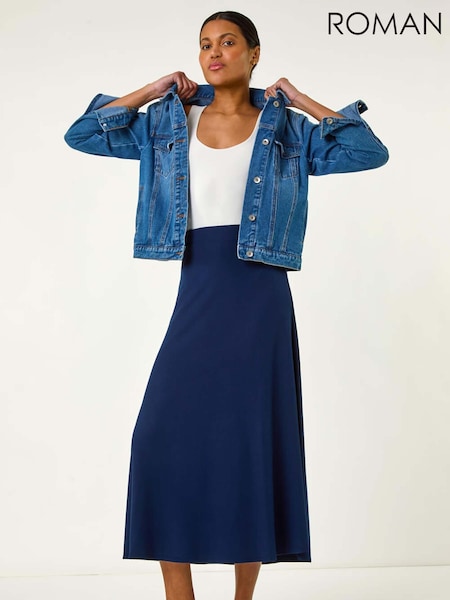 Roman Blue Dark A-Line Pull On Stretch Skirt (W29220) | £40