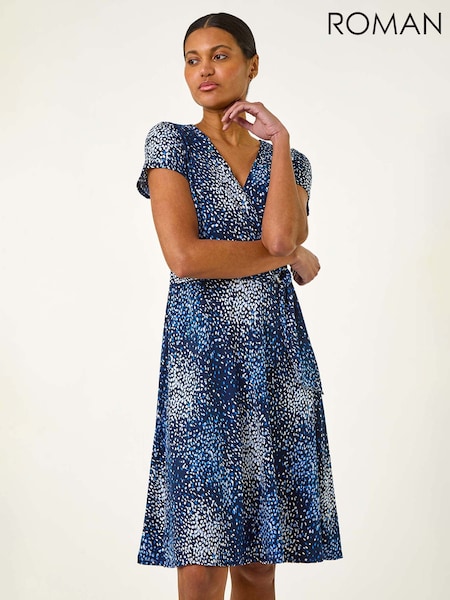 Roman Blue Abstract Wrap Detail Dress (W29229) | £50