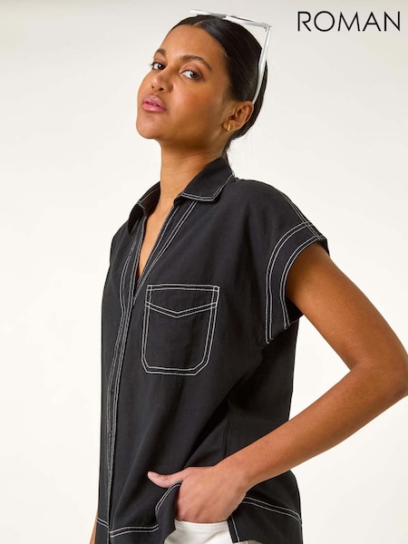 Roman Black Constrast Stitch Shirt (W29242) | £36