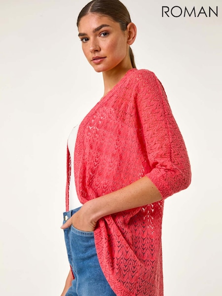 Roman Red Crochet Tunic Cardigan (W29245) | £32