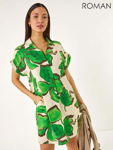 Roman Green Leaf Print Cocoon Shift Dress (W29262) | £48